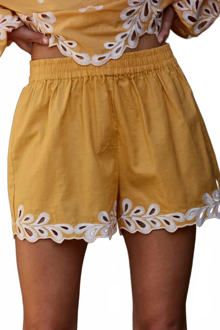 NEW BY TOGETHER women's resort embroidered shorts in yellow